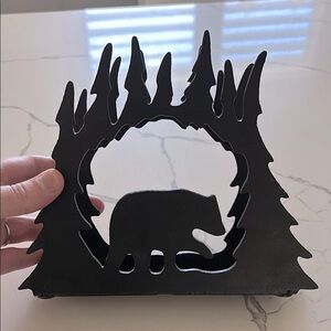 Black Metal bear trees napkin holder cabin forest lodge kitchen